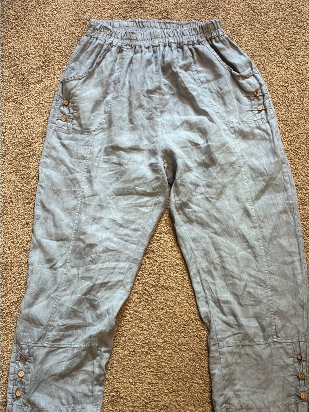 Pure Venice Linen Relaxed Elastic Waist Women's Chinos in Light Blue